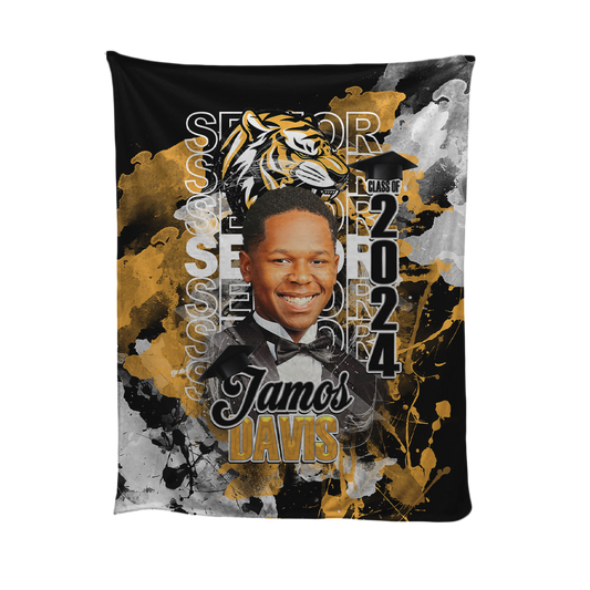 Graduation 2024 Custom Fleece Blanket Black Gold