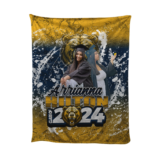 Graduation 2024 Custom Fleece Blanket Navy Blue Yellow