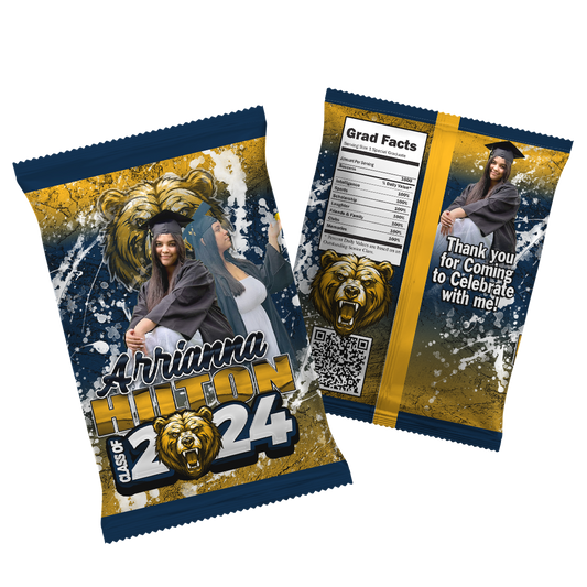 Graduation 2024 Custom Chip Bag Navy Blue Yellow