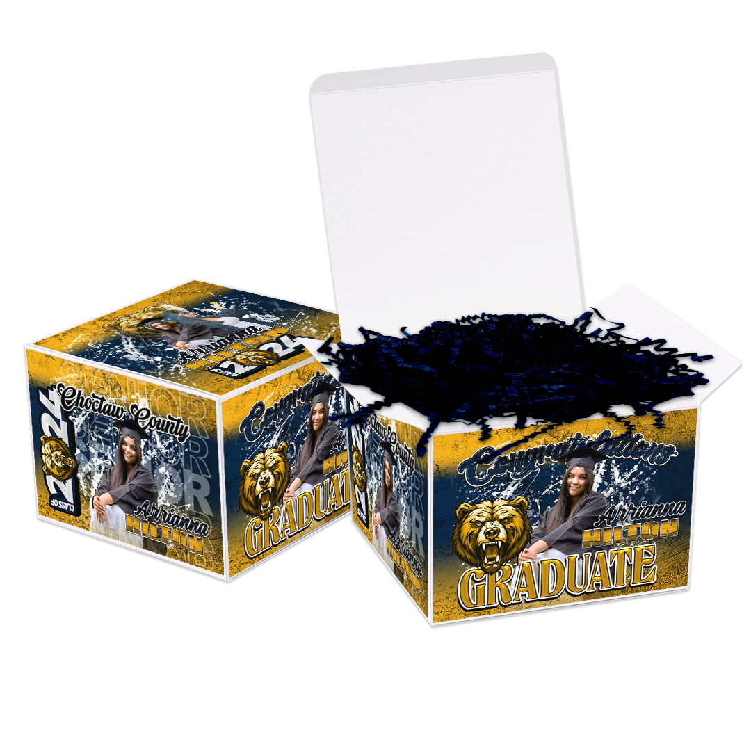 Graduation 2024 Custom Gift Box Navy Blue Yellow