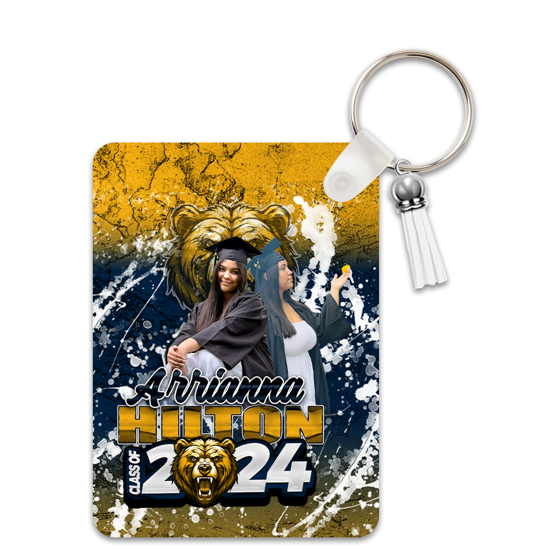 Graduation 2024 Custom Rectangle Keychain Navy Blue Yellow