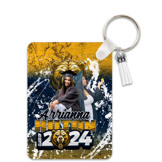 Graduation 2024 Custom Rectangle Keychain Navy Blue Yellow