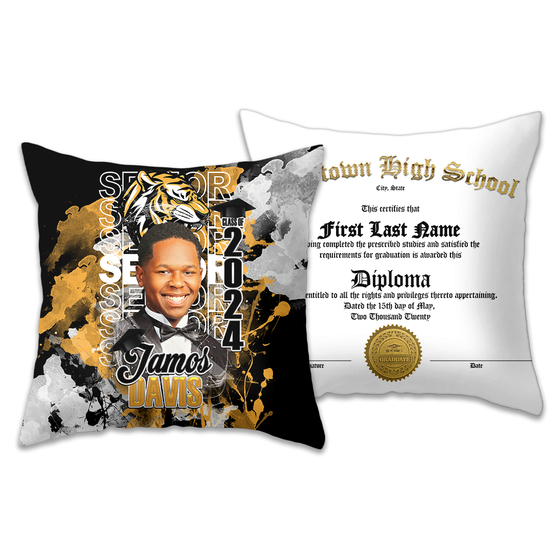 Graduation 2024 Custom  Pillow Black Gold