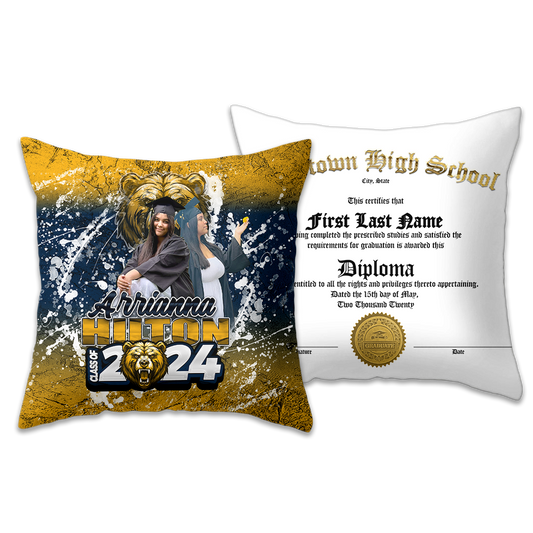 Graduation 2024 Custom  Pillow Navy Blue Yellow