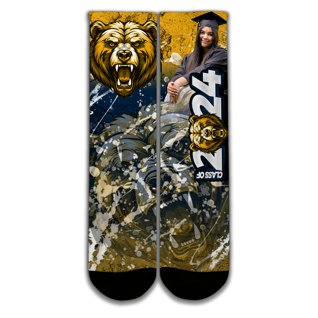 Graduation 2024 Custom Socks Navy Blue Yellow