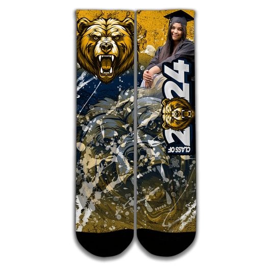 Graduation 2024 Custom Socks Navy Blue Yellow