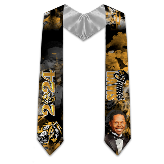 Senior 2024 Graduation Personalized Photo Stole Black Gold