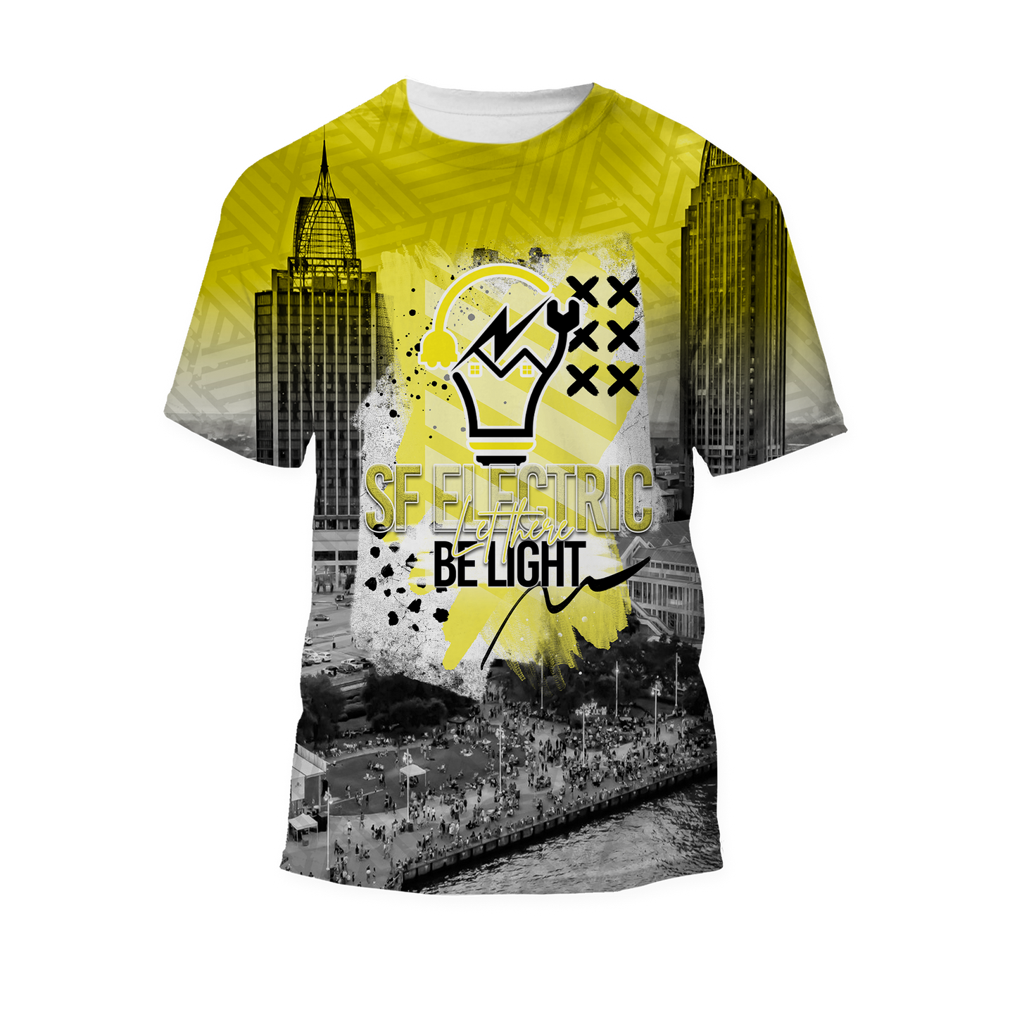 SF Electric City Scape Grunge All Over Print T-shirt