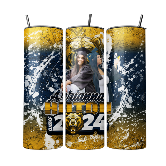 Graduation 2024 Custom Tumbler Navy Blue Yellow