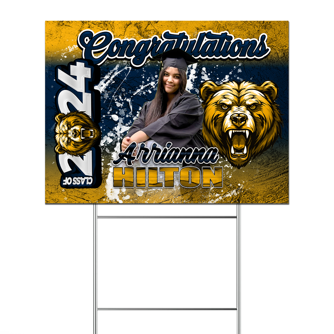 Graduation 2024 Custom Yard Sign Navy Blue Yellow