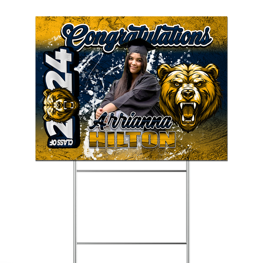 Graduation 2024 Custom Yard Sign Navy Blue Yellow