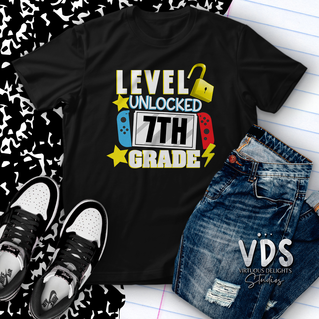 Back to School Gamer Shirt - "Level Unlocked" Grade Level T-Shirt for Kids