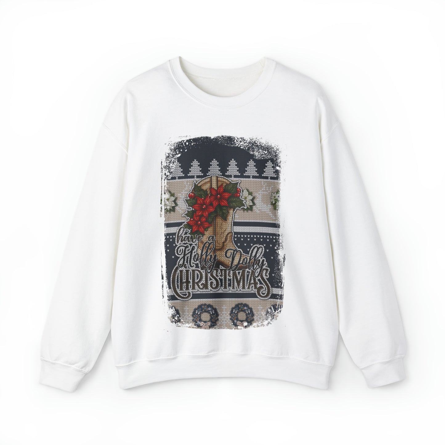 Have a Holly Dolly Christmas-Blue & Tan Ugly Christmas Sweater Sweatshirt