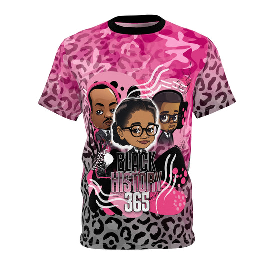 Black History 365 Cartoon Unisex Cut & Sew Tee (AOP) Pink & Black