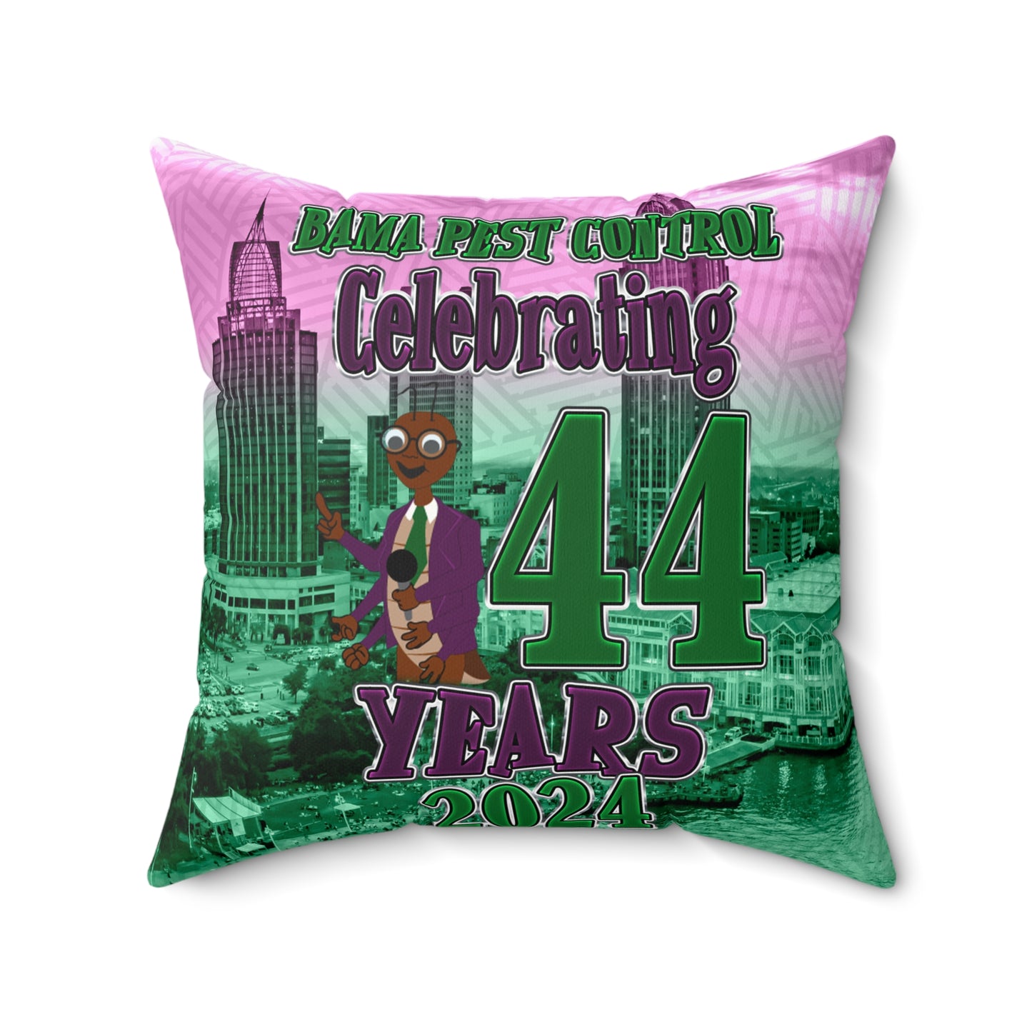 Pest Control Celebrating 44 Years in Business Polyester Square Pillow