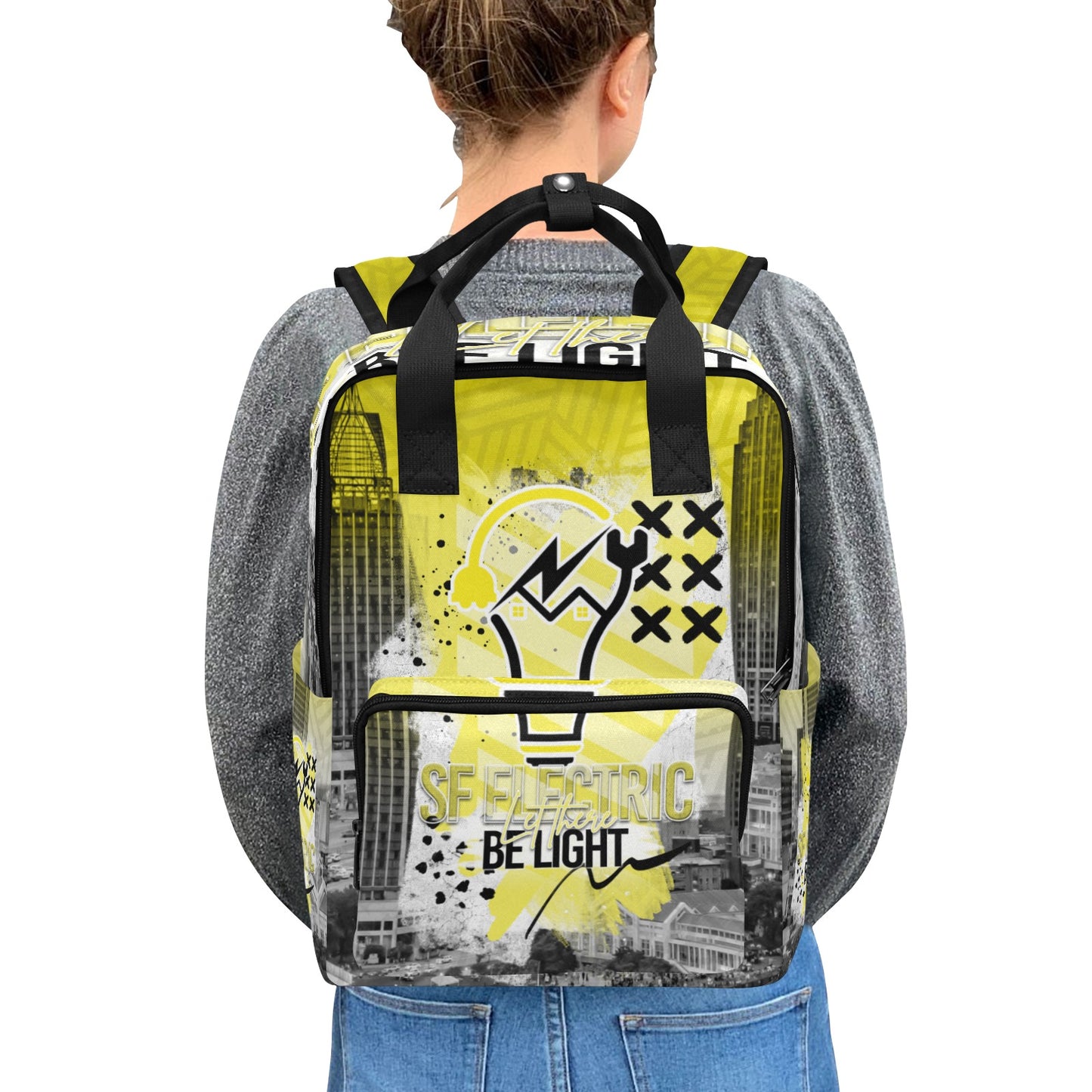 SF Electric City Scape Grunge Twin Handle Backpack