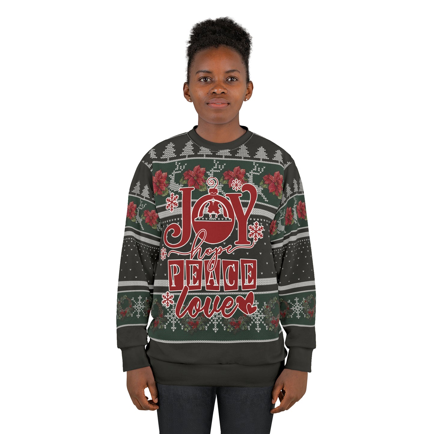 Joy Hope Peace Love Ugly Christmas All Over Print Sweater Unisex Sweatshirt (AOP)