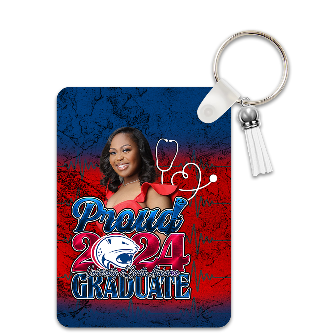 Graduation 2024 Custom Rectangle Keychain Red White Blue