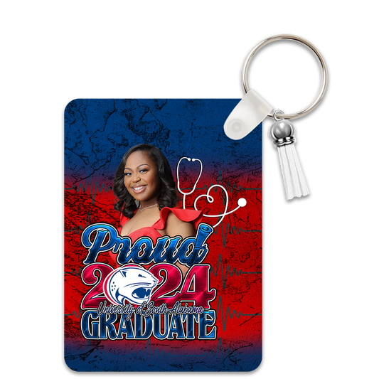 Graduation 2024 Custom Rectangle Keychain Red White Blue