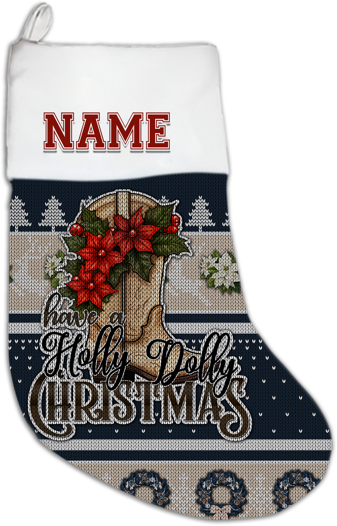 Have a Holly Dolly Christmas  Personalized Christmas Stocking Blue & Tan