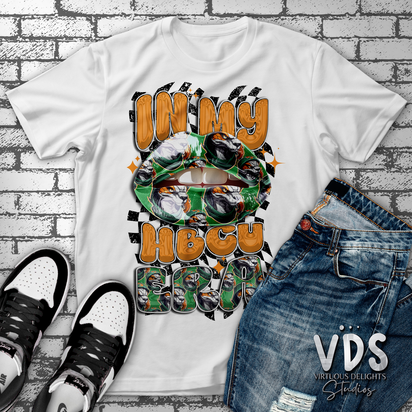 Custom In My HBCU Era Orange and Green Rattlers Sublimation Print T-Shirt