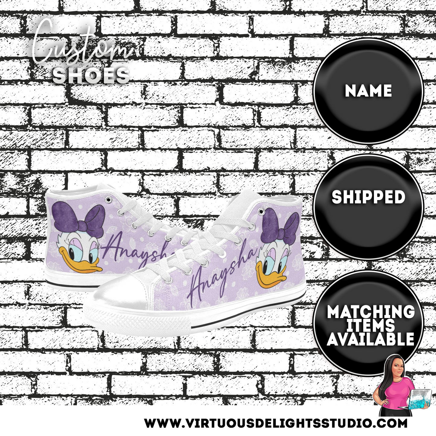 Cartoon duck purple bow High Top Canvas Shoes for Kid