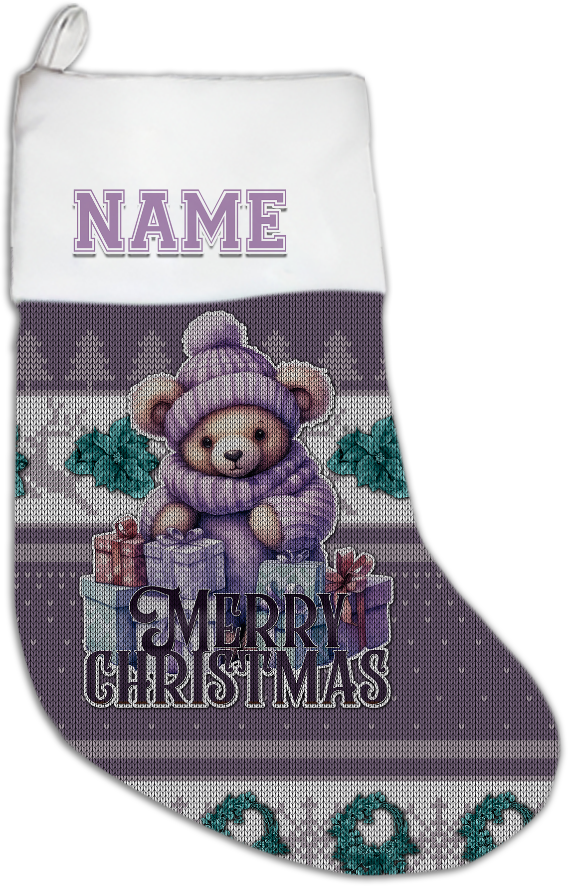 Purple Bear Personalized Christmas Stocking