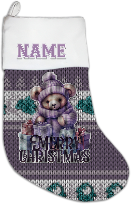 Purple Bear Personalized Christmas Stocking