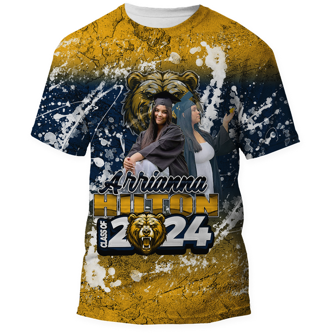 Graduation 2024 Personalized All Over Shirt Navy Blue Yellow