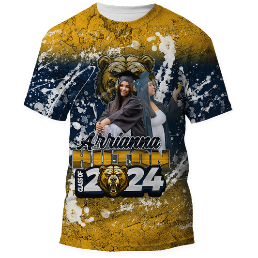 Graduation 2024 Personalized All Over Shirt Navy Blue Yellow