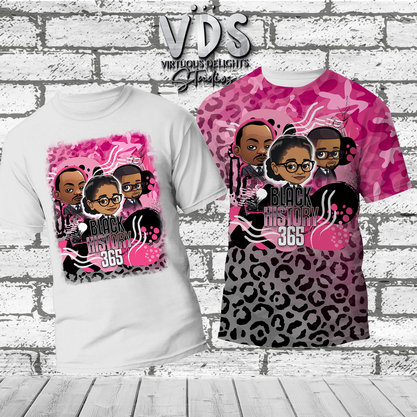 Black History 365 Cartoon Shirt-Pink & Black