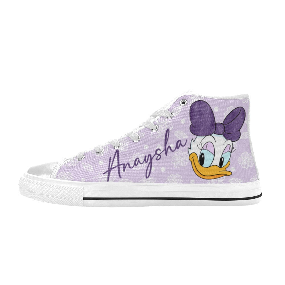 Cartoon duck purple bow High Top Canvas Shoes for Kid