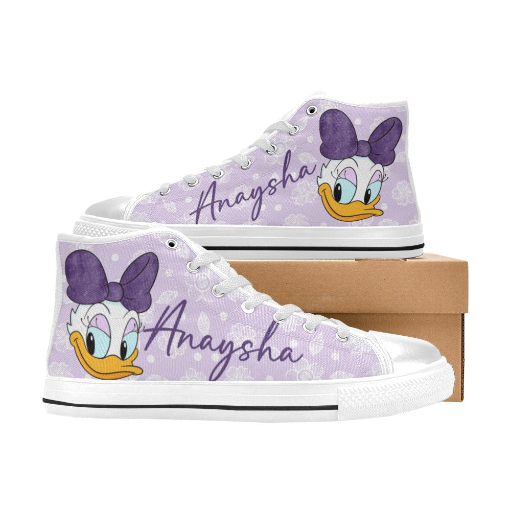 Cartoon duck purple bow High Top Canvas Shoes for Kid