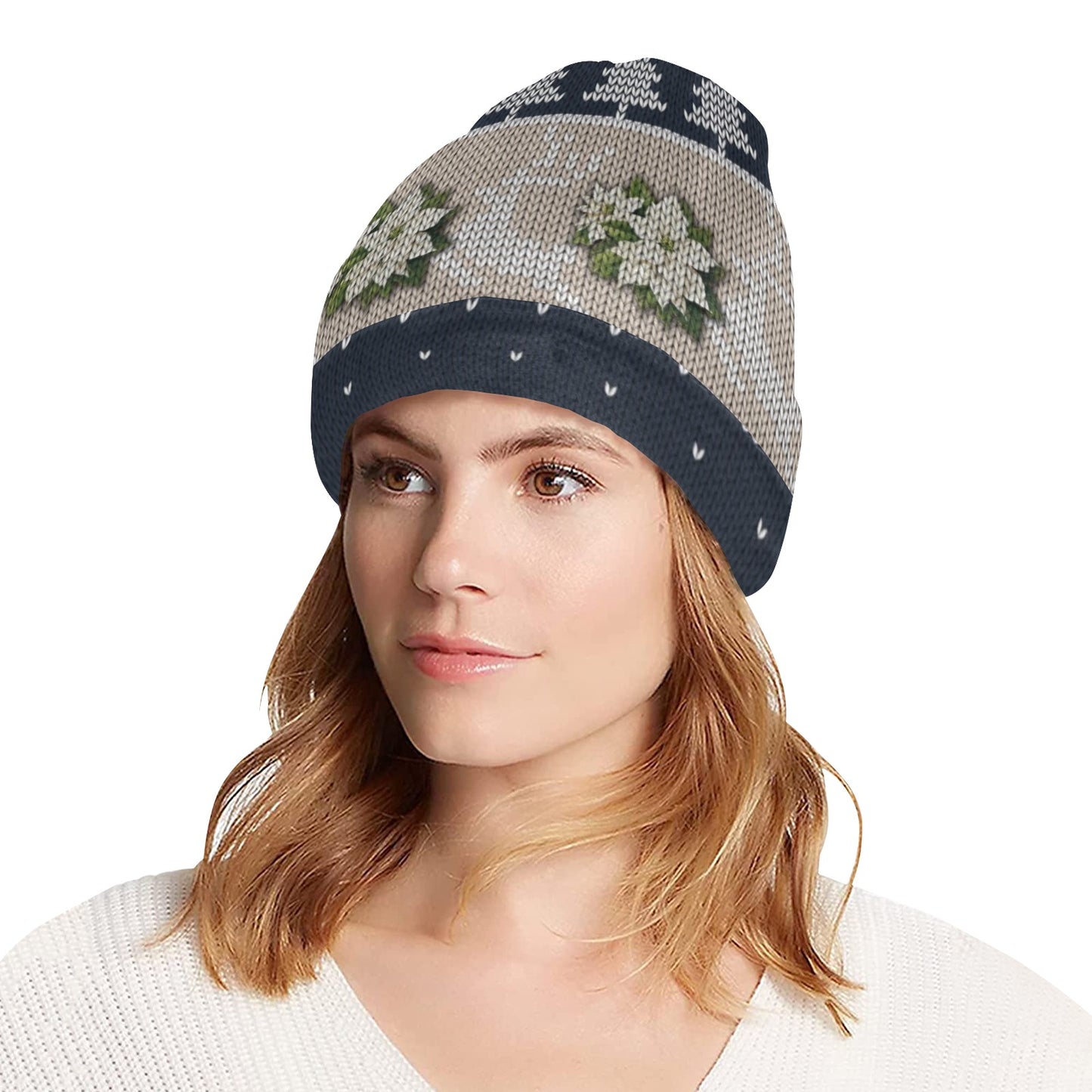 Have a Holly Dolly Christmas-Blue & Tan All Over Print Beanie for Adults