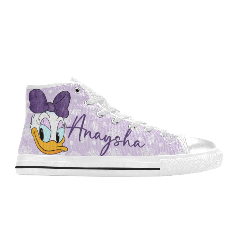 Cartoon duck purple bow High Top Canvas Shoes for Kid