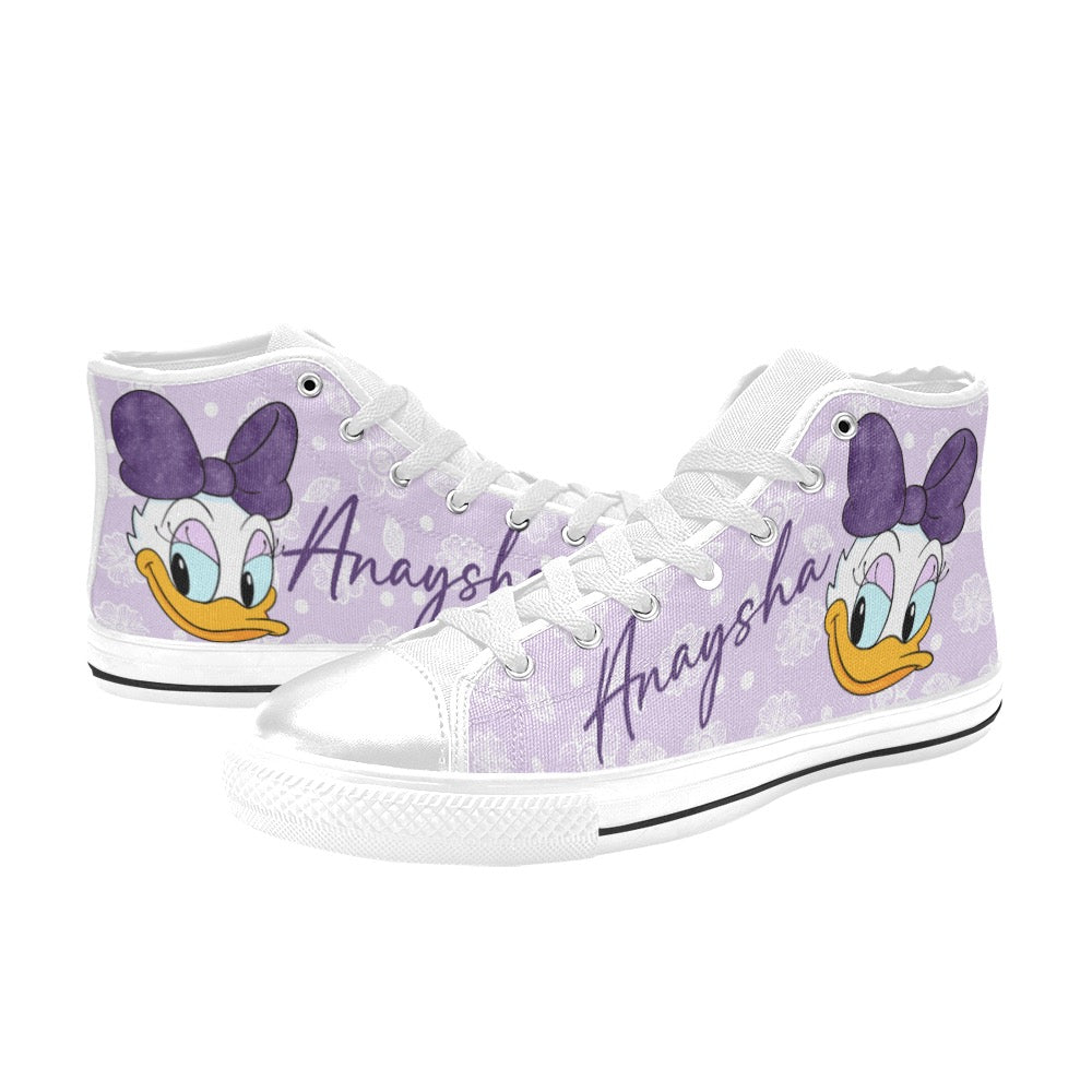 Cartoon duck purple bow High Top Canvas Shoes for Kid