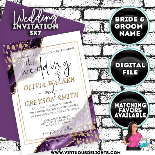 Purple & Gold Wedding Invitation