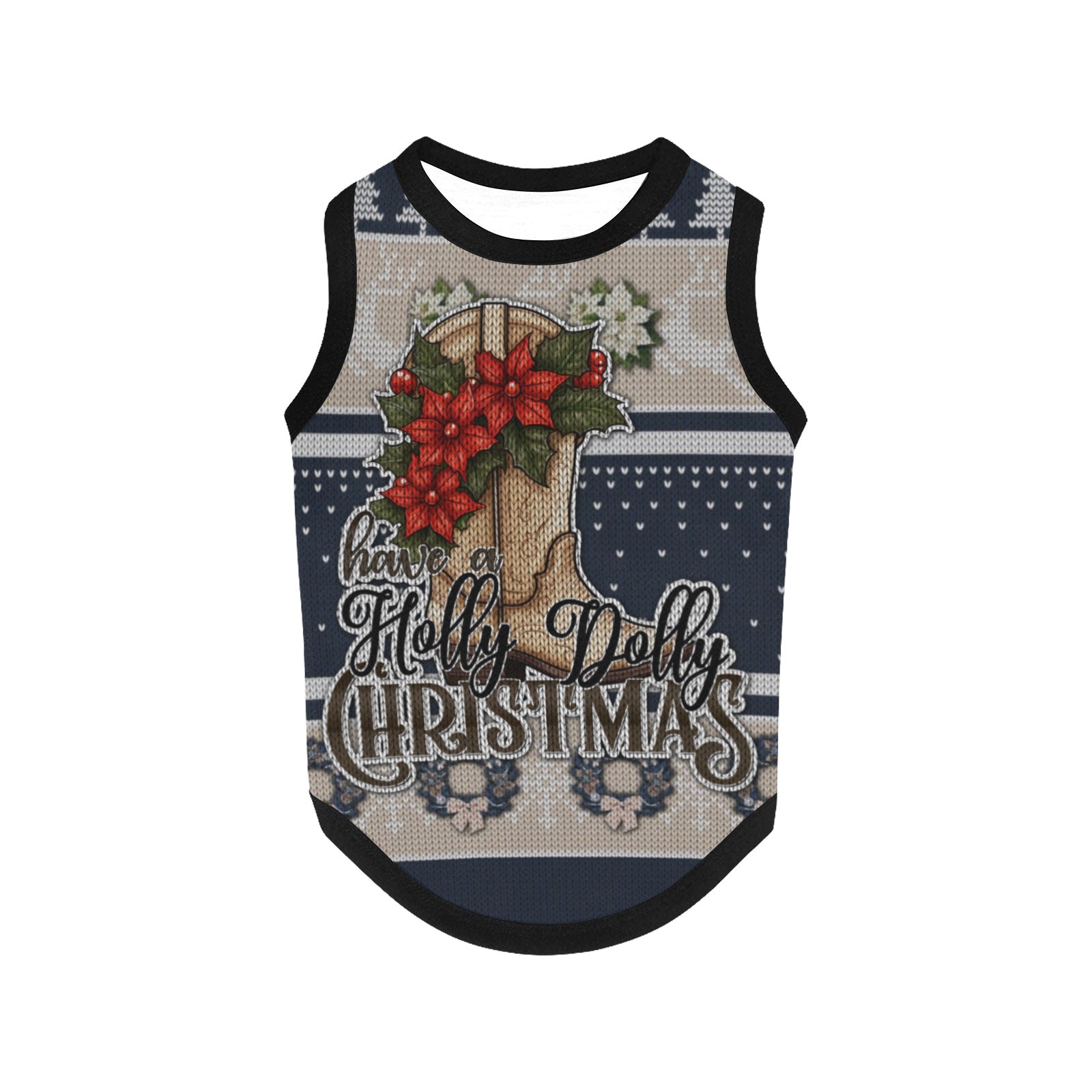 Have a Holly Dolly Christmas-Blue & Tan All Over Print Pet Tank Top