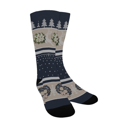 Have a Holly Dolly Christmas- Blue & Tan Custom Socks