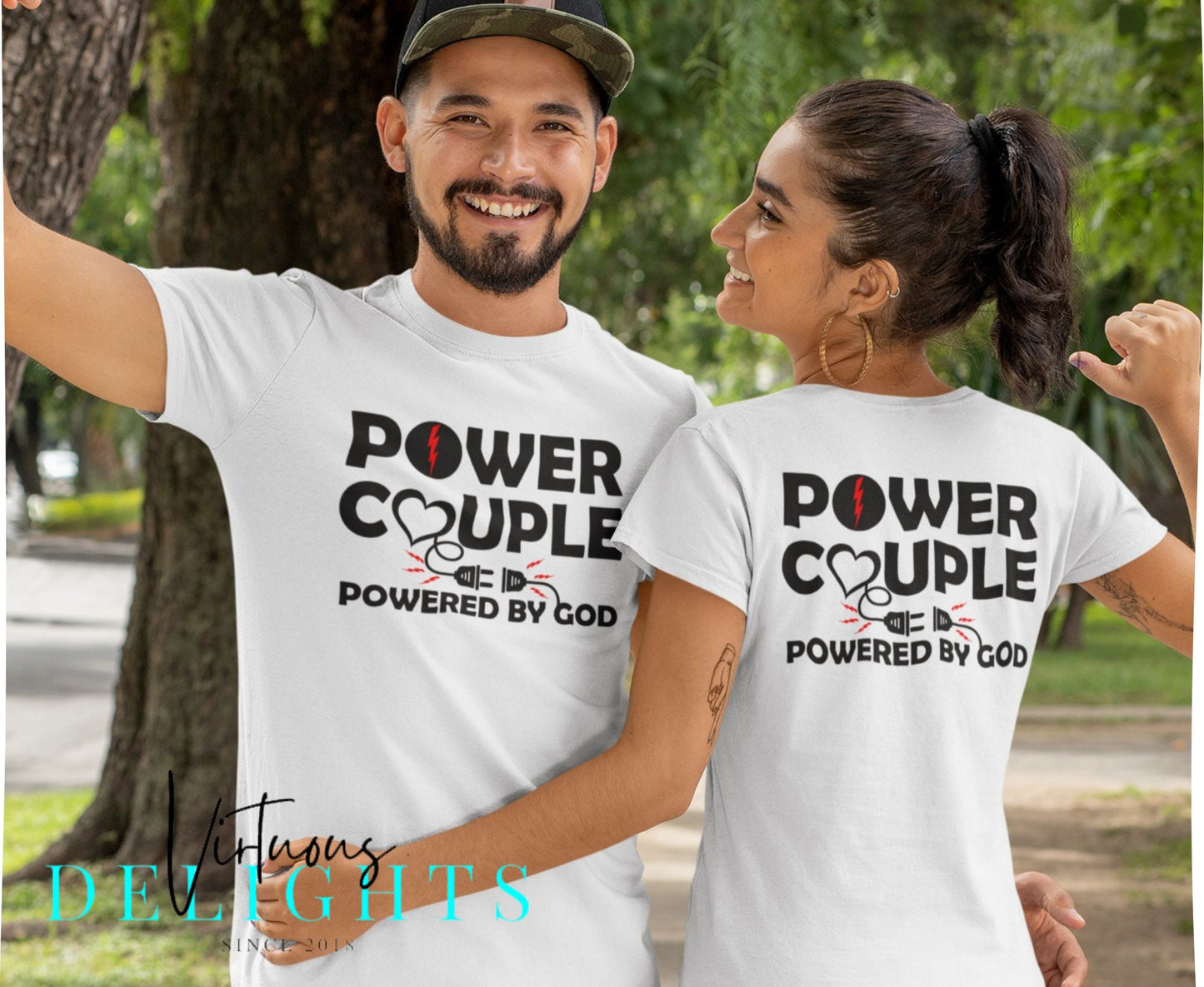 Power Couple powered by God for couples T-Shirt